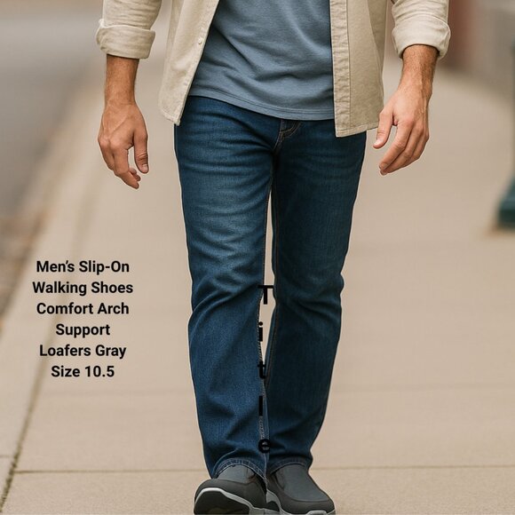 Men’s Slip-On Walking Shoes Comfort Arch Support Loafers Gray Size 44 - Picture 1 of 9